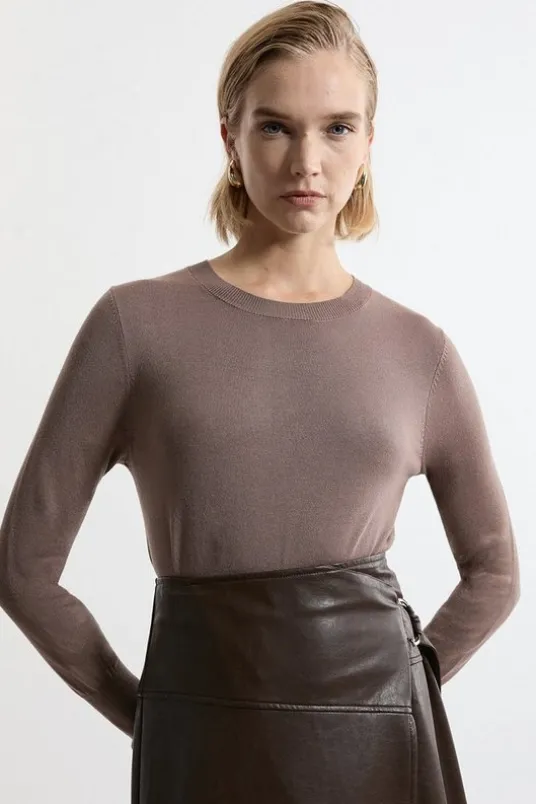 Viscose Blend Knit Crew Neck Sweater