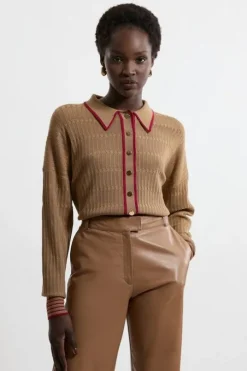 Viscose Blend Knit Preppy Stitch Detail Cardigan