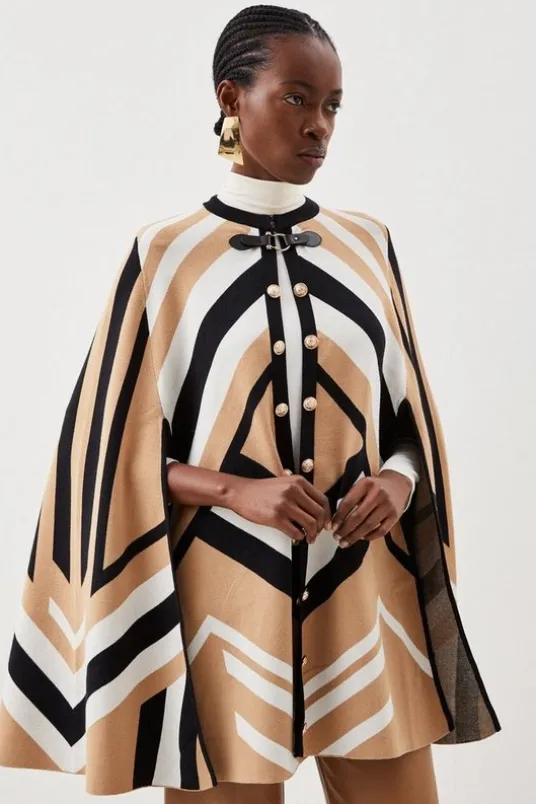 Viscose Blend Military Trim Knitted Cape