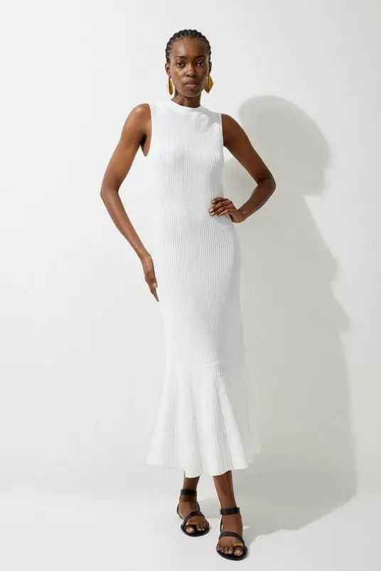 Viscose Blend Pointelle Knit Midaxi Dress