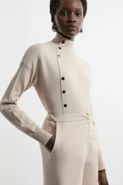 Viscose Blend Popper Detail Knit Sweater