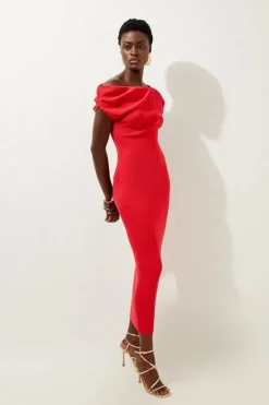 Viscose Blend Rib Knit Off The Shoulder Midaxi Dress