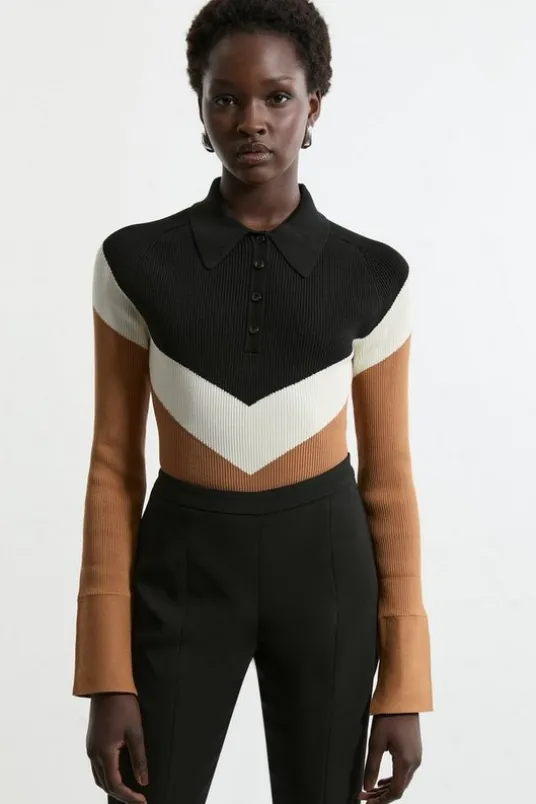 Viscose Blend Rib Knit Polo Top