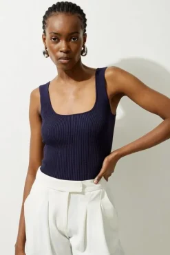 Viscose Blend Rib Knit Square Neck Tank Top