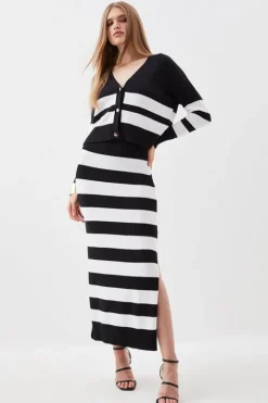 Viscose Blend Stripe Knit Midaxi Skirt Co-Ord