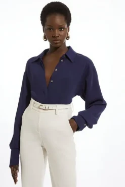 Viscose Crepe Long Sleeve Collared Shirt