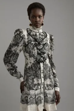 Viscose Crinkle Placed Lace Printed Woven Mini Dress