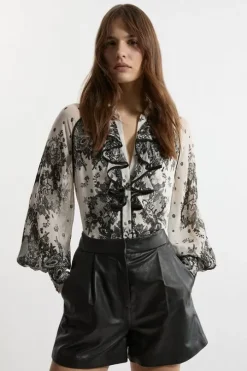 Viscose Crinkle Placed Lace Printed Blouse
