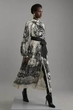 Viscose Crinkle Placed Lace Printed Woven Midaxi Dress