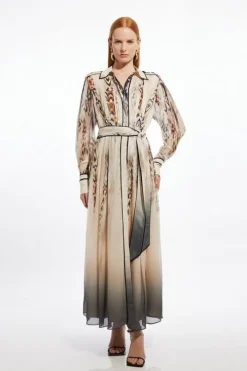 Viscose Floral Border Shirt Maxi Dress