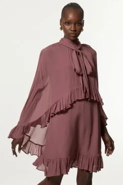 Viscose Georgette Cape Woven Mini Dress