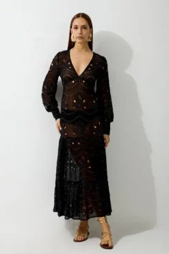 Viscose Georgette Cutwork Beach Maxi Dress