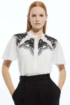 Viscose Georgette Placed Cutwork Woven Blouse