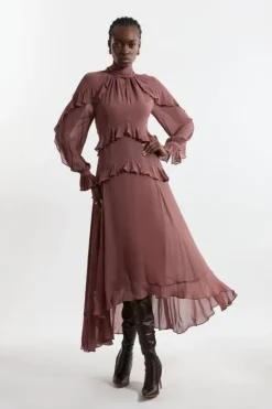 Viscose Georgette Ruffle Detail Drama Woven Dress