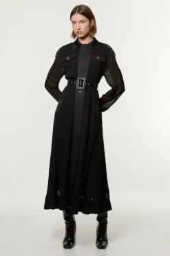 Viscose Georgette Woven Trench Midi Dress