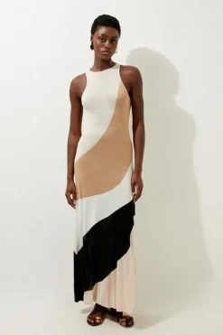 Viscose Knit Color Block Summer Maxi Dress