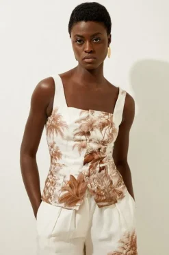 Viscose Linen Scenic Placed Print Strappy Top