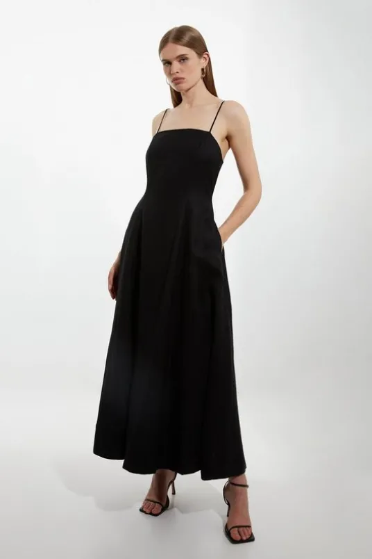 Viscose Linen Woven Strappy Maxi Dress