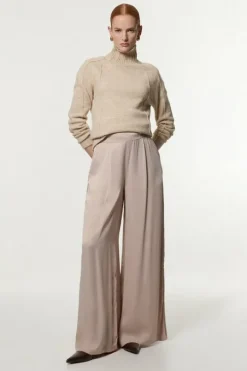 Viscose Satin Wide Leg Woven Pants
