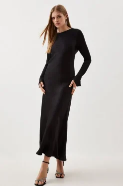 Viscose Satin Woven Long Sleeve Maxi Dress