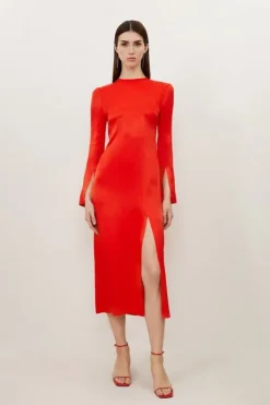 Viscose Satin Woven Midi Dress