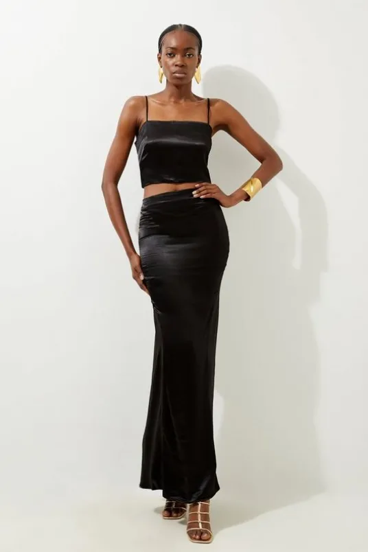 Viscose Satin Woven Top And Skirt Set