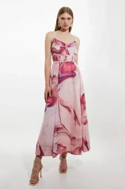 Watercolor Print Cotton Voile Strappy Woven Maxi Dress