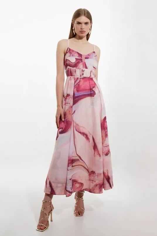 Watercolor Print Cotton Voile Strappy Woven Maxi Dress