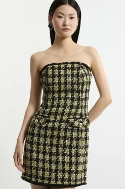 Wool Blend Check Boucle Bandeau Mini Dress
