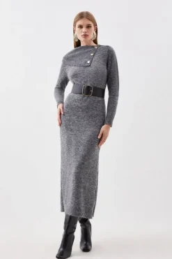 Wool Blend Cosy Envelope Belted Knit Maxi Dress