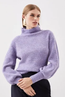 Wool Blend Cosy Funnel Knit Sweater