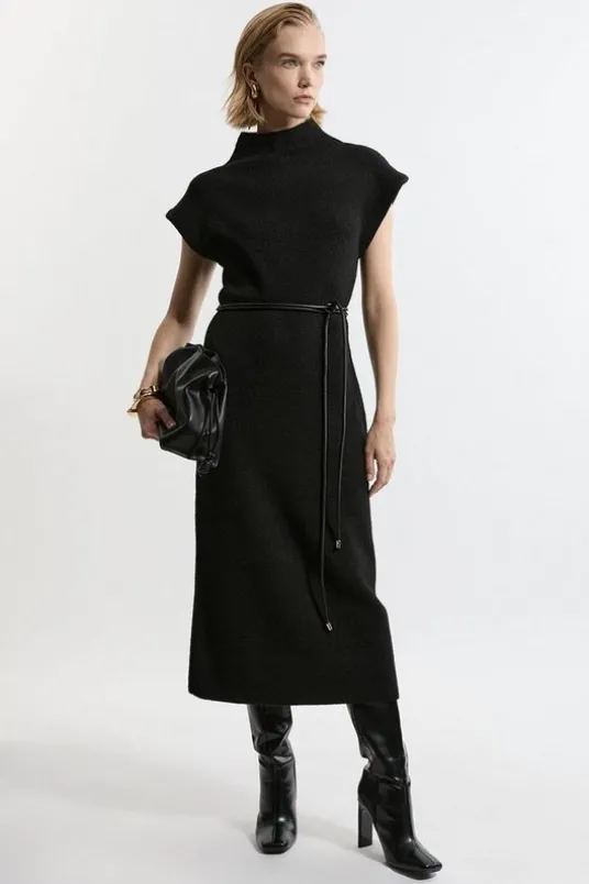 Wool Blend Cosy Knit Belted Midaxi Dress