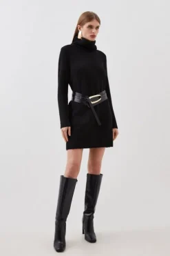 Wool Blend Cosy Turtleneck Knit Dress