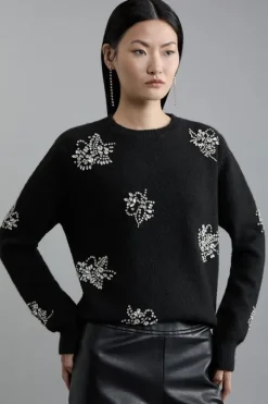 Wool Blend Embellished Cosy Knit Sweater