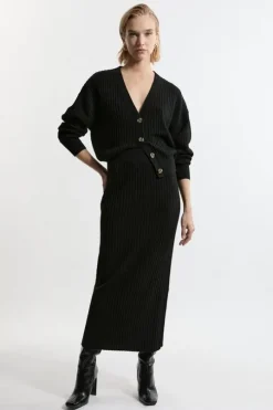 Wool Blend Rib Knit Midaxi Skirt