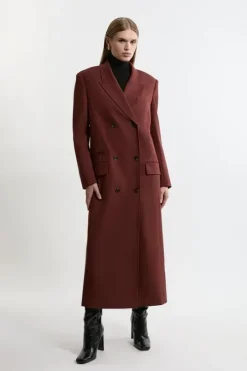 Wool Blend Tailored Double Breasted Long Line Coat