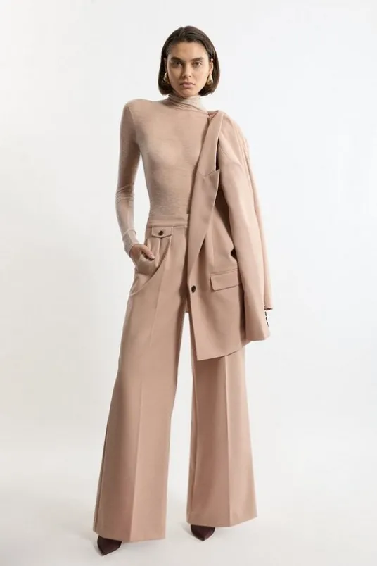 Wool Blend Tailored Wide Leg Pants