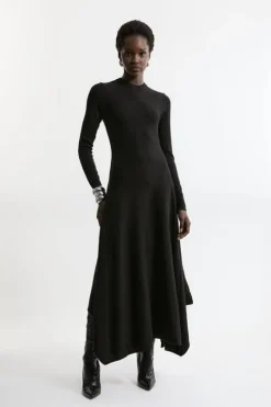 Wool Look Hanky Hem Maxi Knit Dress