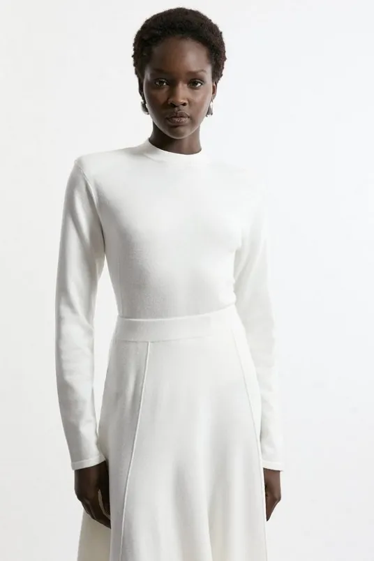 Wool Look Power Shoulder Long Sleeve Knit Top