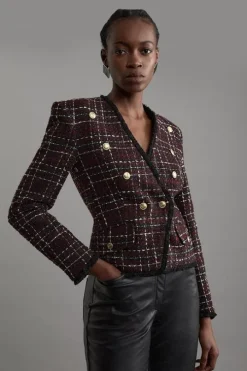 Wool Mix Check Boucle Tailored Blazer