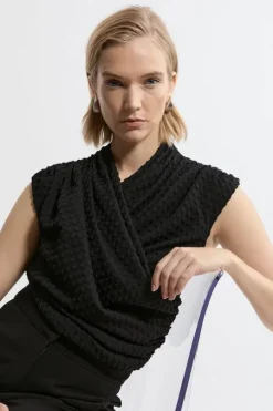 Wrap Textured Jersey V Neck Top